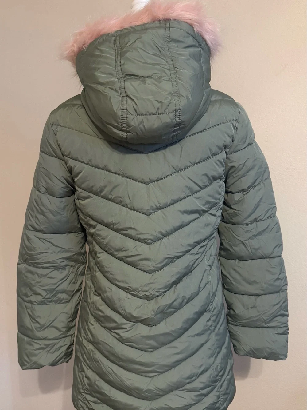 Children’s Place Girls Long Sleeve Faux Fur Hooded Long Puffer Jacket